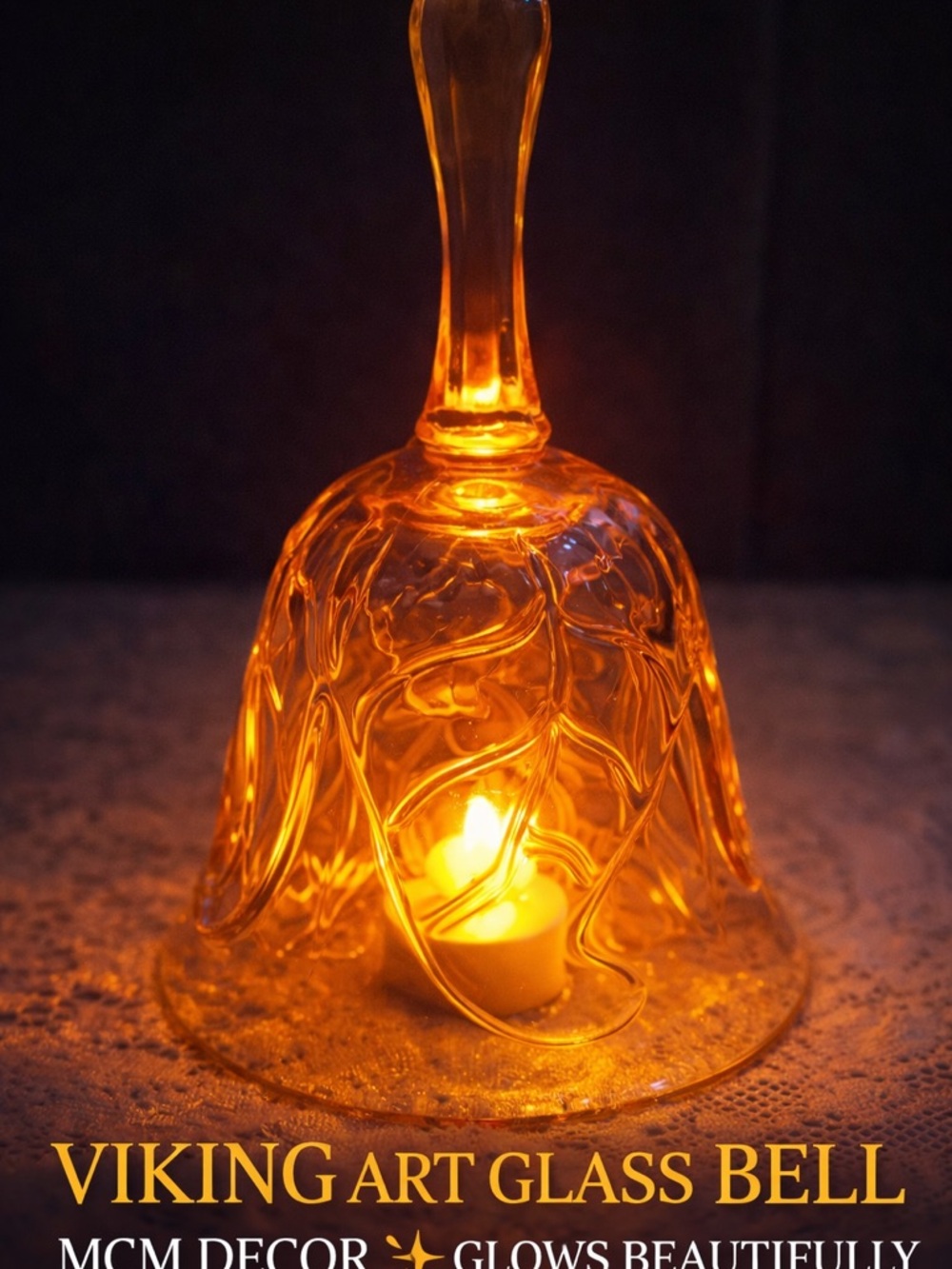 Viking Art Glass Bell Amber Gold MCM Decor Clapper Missing Display